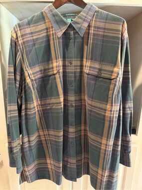 Lauren Ralph Lauren Green and Tan Plaid Button-Down Shirt